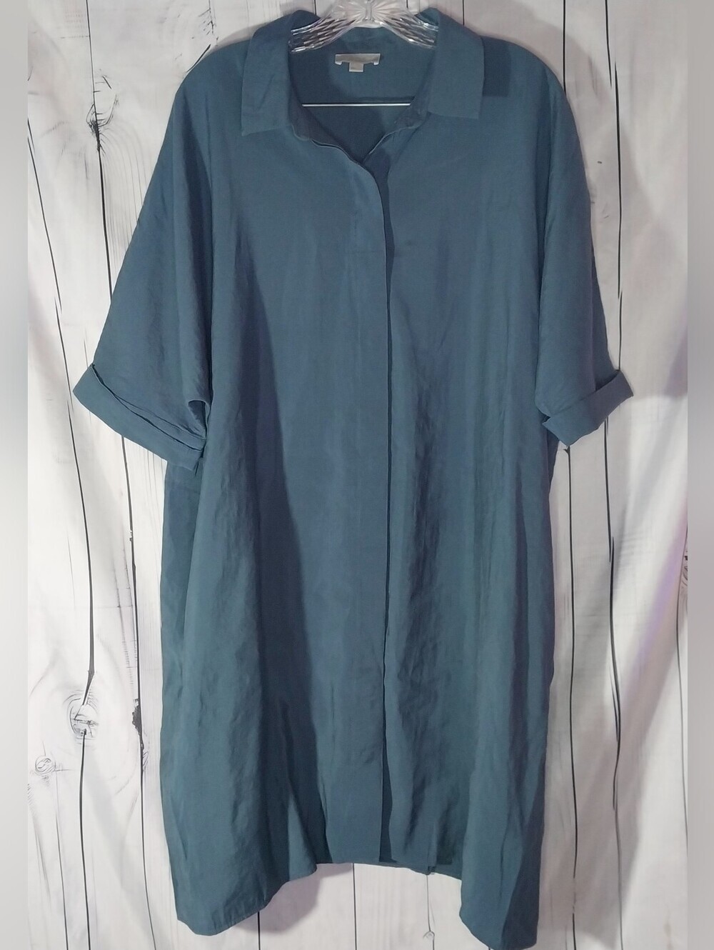 COS Teal Oversized Button-Down Relaxed Lagenlook Shirt Dress